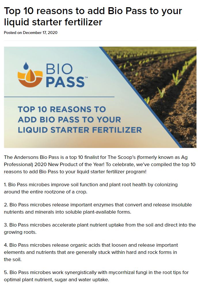 Top 10 reasons to add Bio Pass to your liquid starter fertilizer